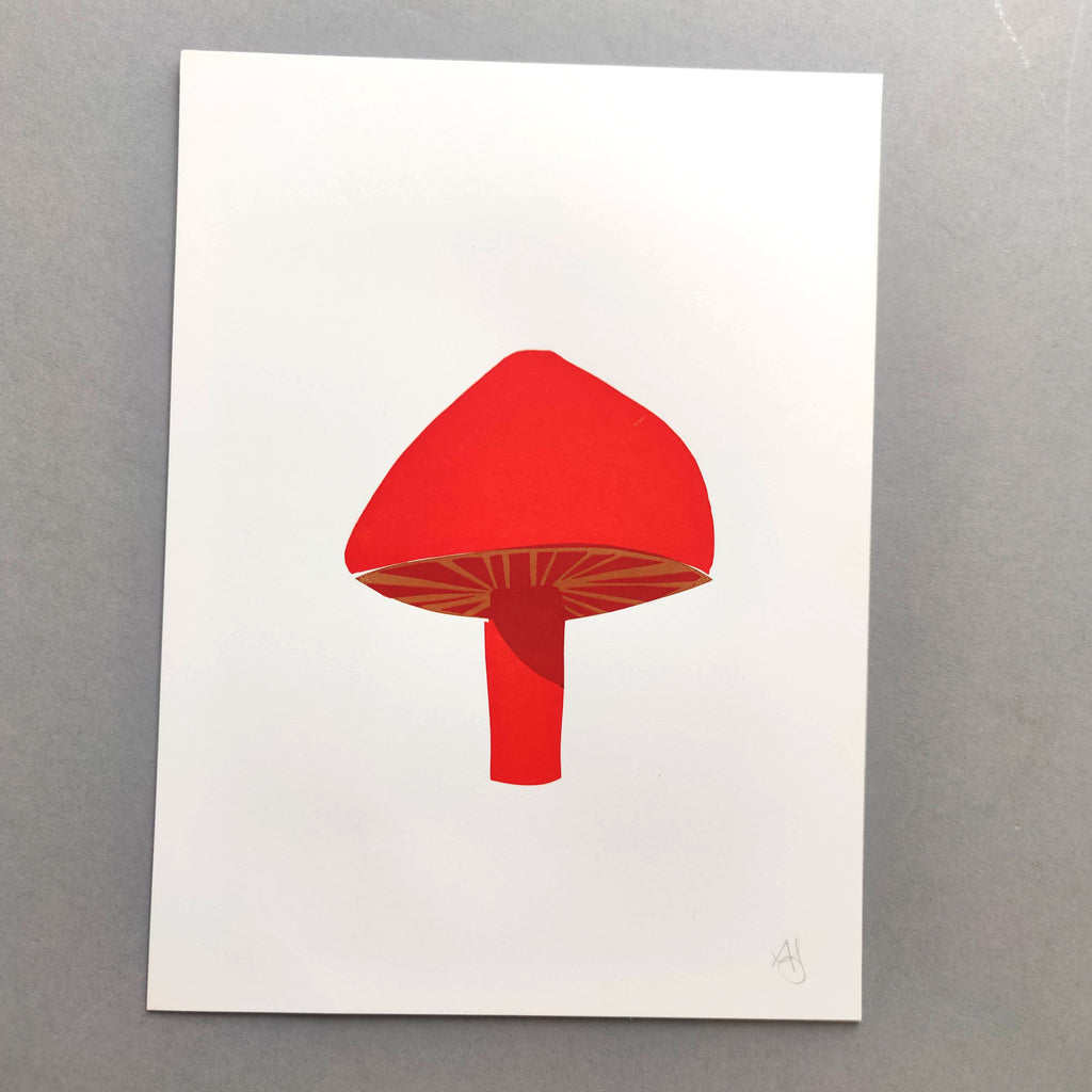A4 Screen Printed Bright Red Mushroom