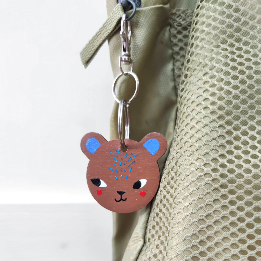 Wooden Handpainted Bear Keyring - Plastic free stocking filler