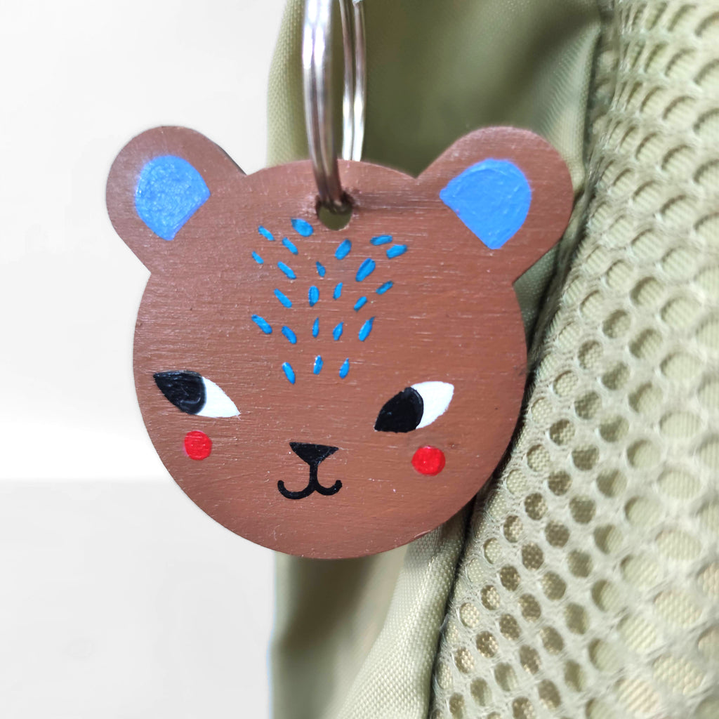 Wooden Handpainted Bear Keyring - Plastic free stocking filler