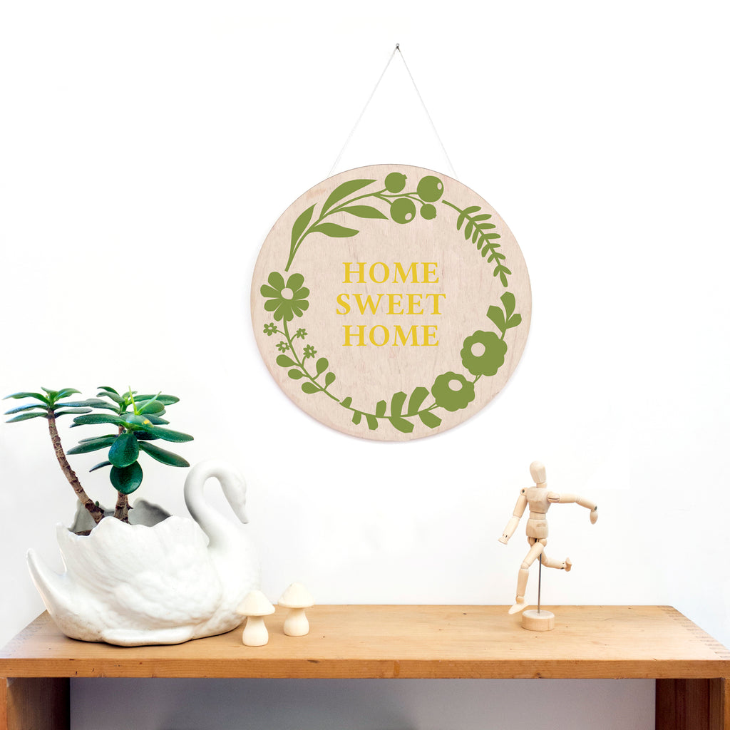 Home Sweet Home -  Floral Wooden Screen Printed Wall Hanging