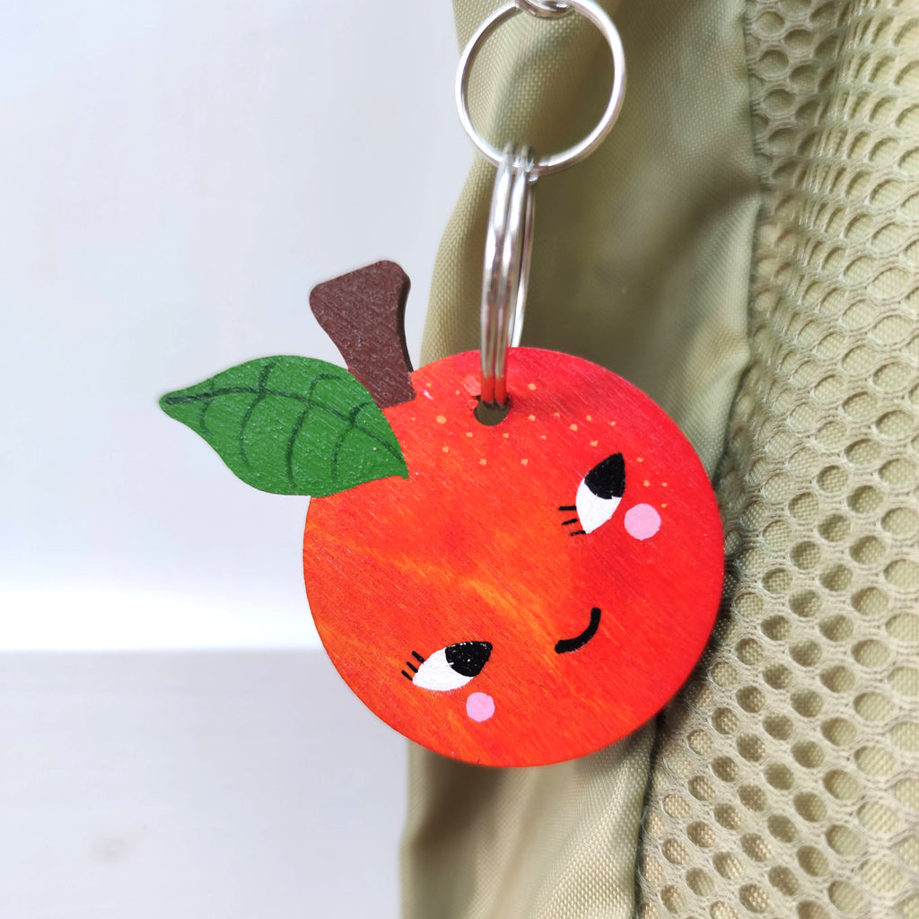 Wooden Hand Painted Orange Keyring