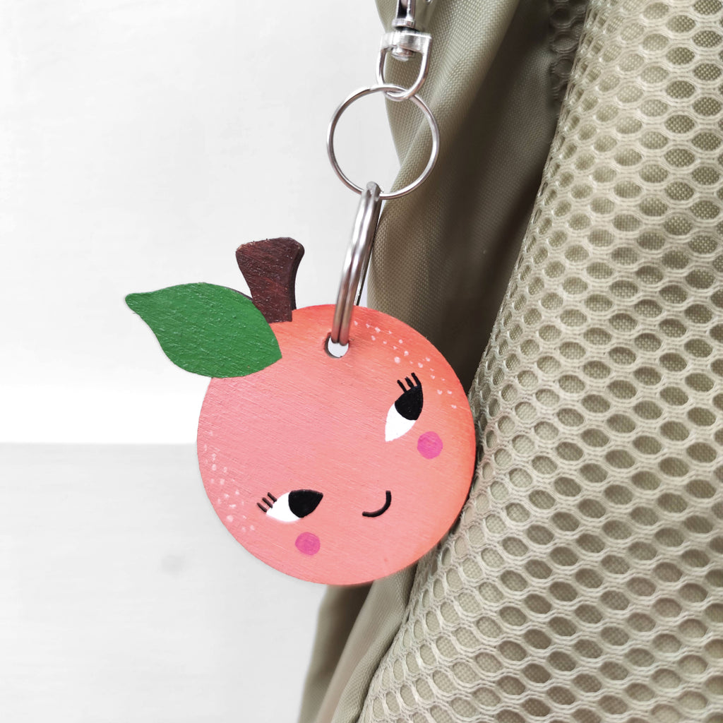 Wooden Handpainted Peachy Keyring