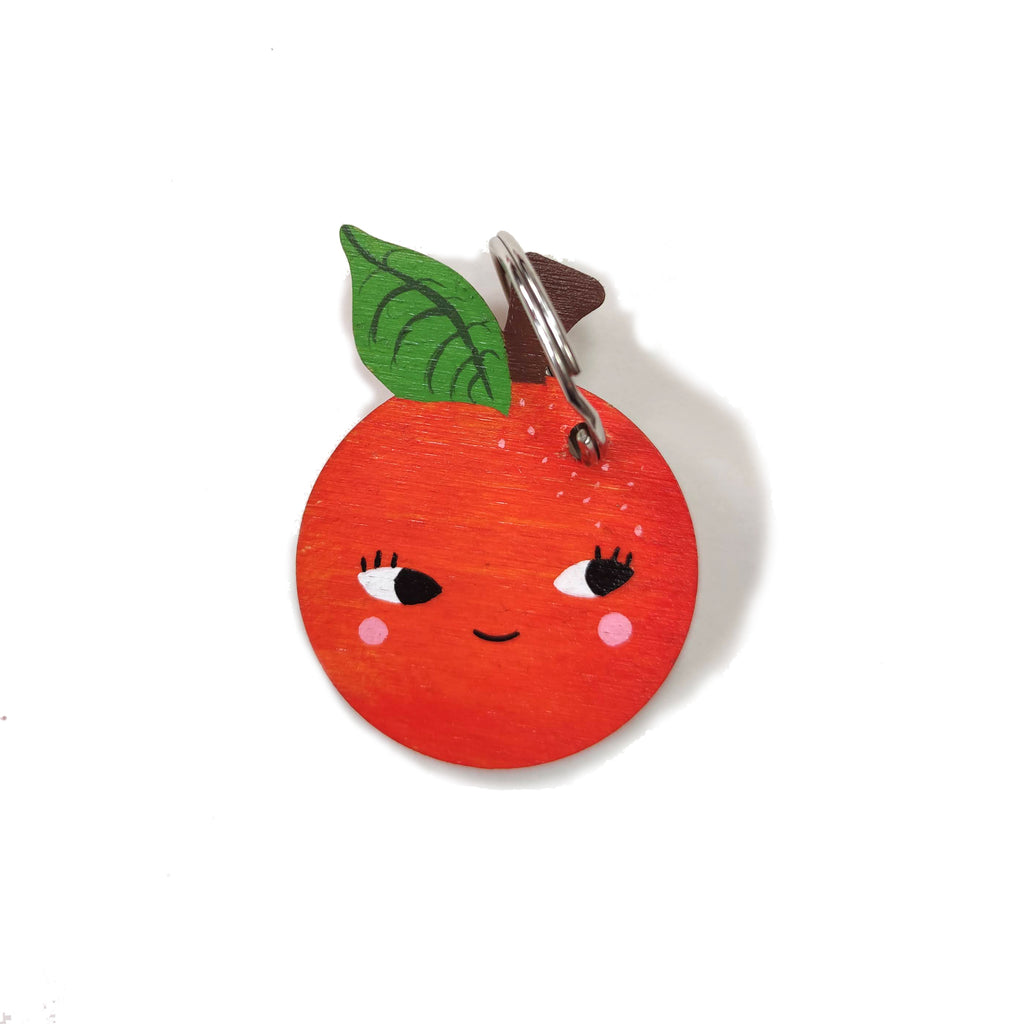 Wooden Hand Painted Orange Keyring