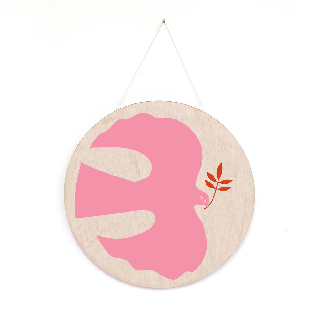 Bird and Leaf - Wooden Screen Printed Wall Hanging