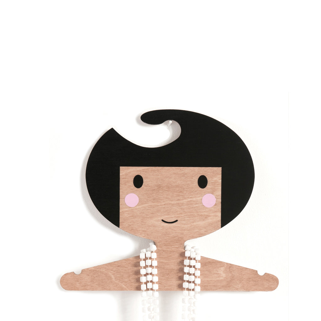  wooden clothes hanger for kids room - girl's face design - darker skin tone