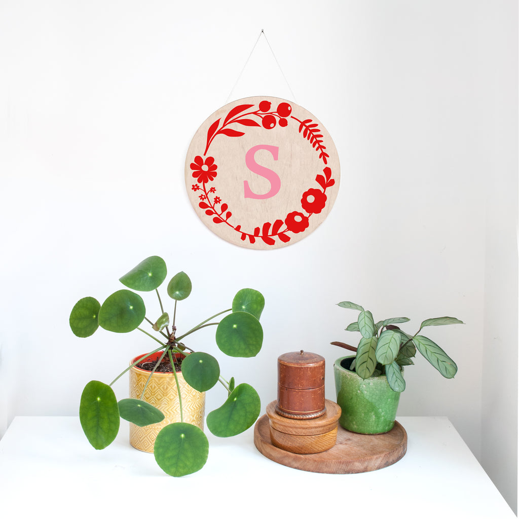 Floral Personalised Wooden Handpainted Wall Hanging