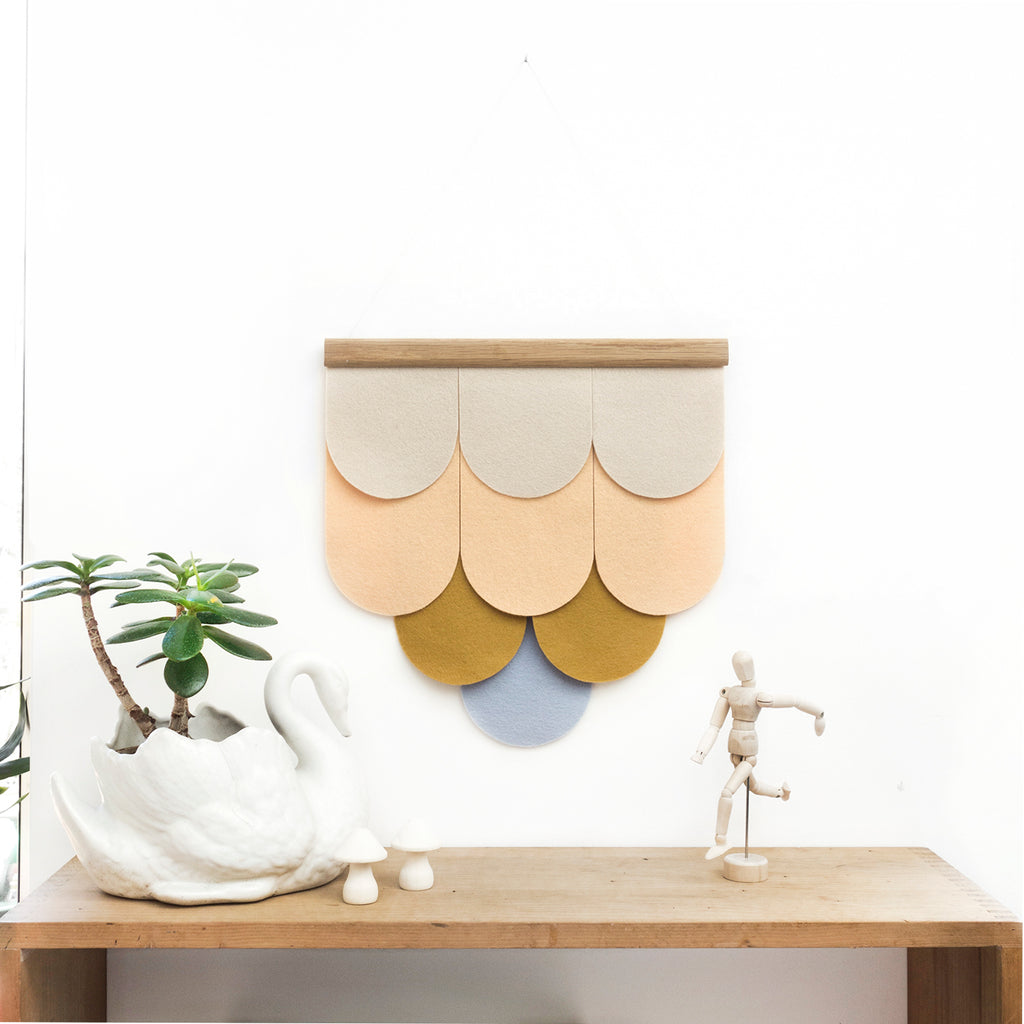 Beautiful Scalloped Wool Felt Wall Hanging - 'Soft Apricot'