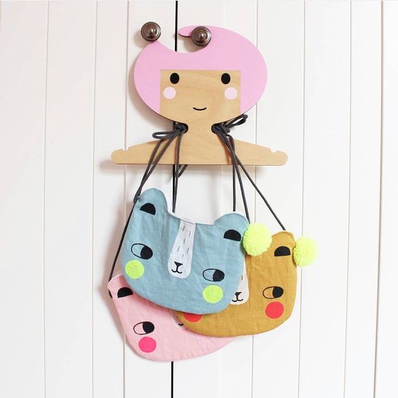 Childrens' Wooden Clothes Hanger - Girl's Face design - Soft Pink