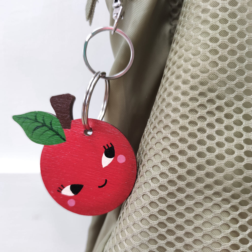 Wooden Hand Painted Apple Keyring
