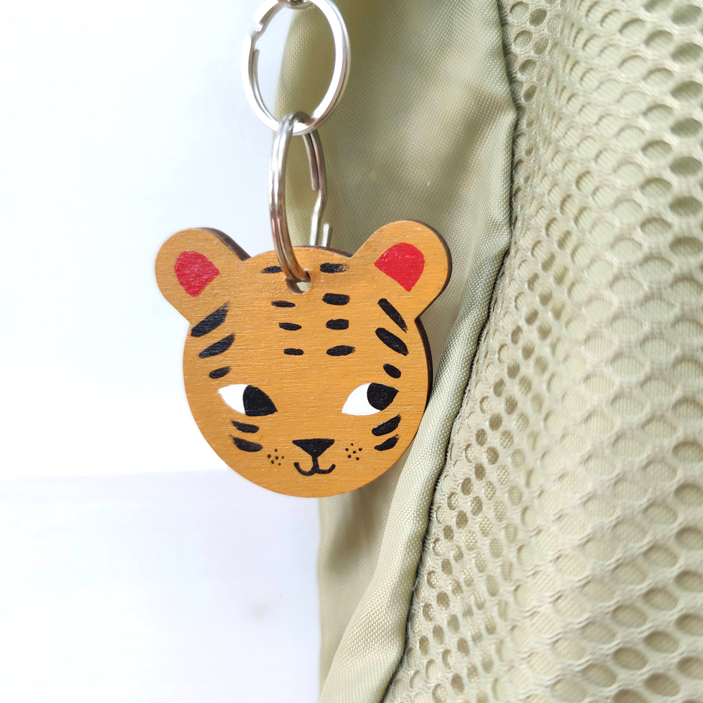 Wooden Hand Painted Tiger Keyring